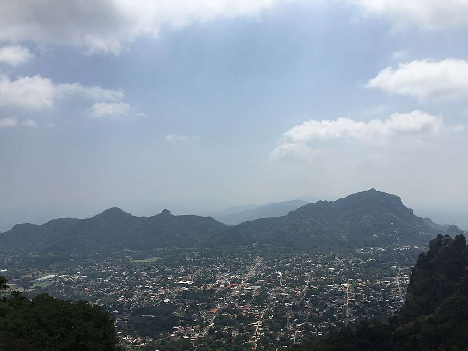 Tepoztlán in its valley from the Tepozteco climb